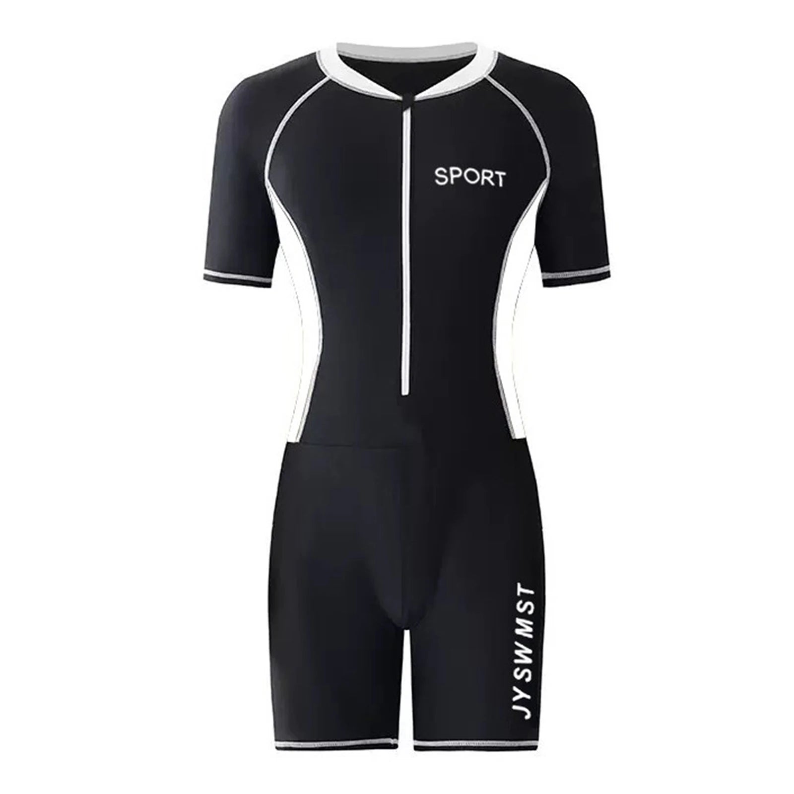 Mens Swim Leotard One-Piece Swimsuit Bathing Suit Beachwear Swimwear Short Sleeve Front Zipper Jumpsuit Beach Rash Guard Wetsuit
